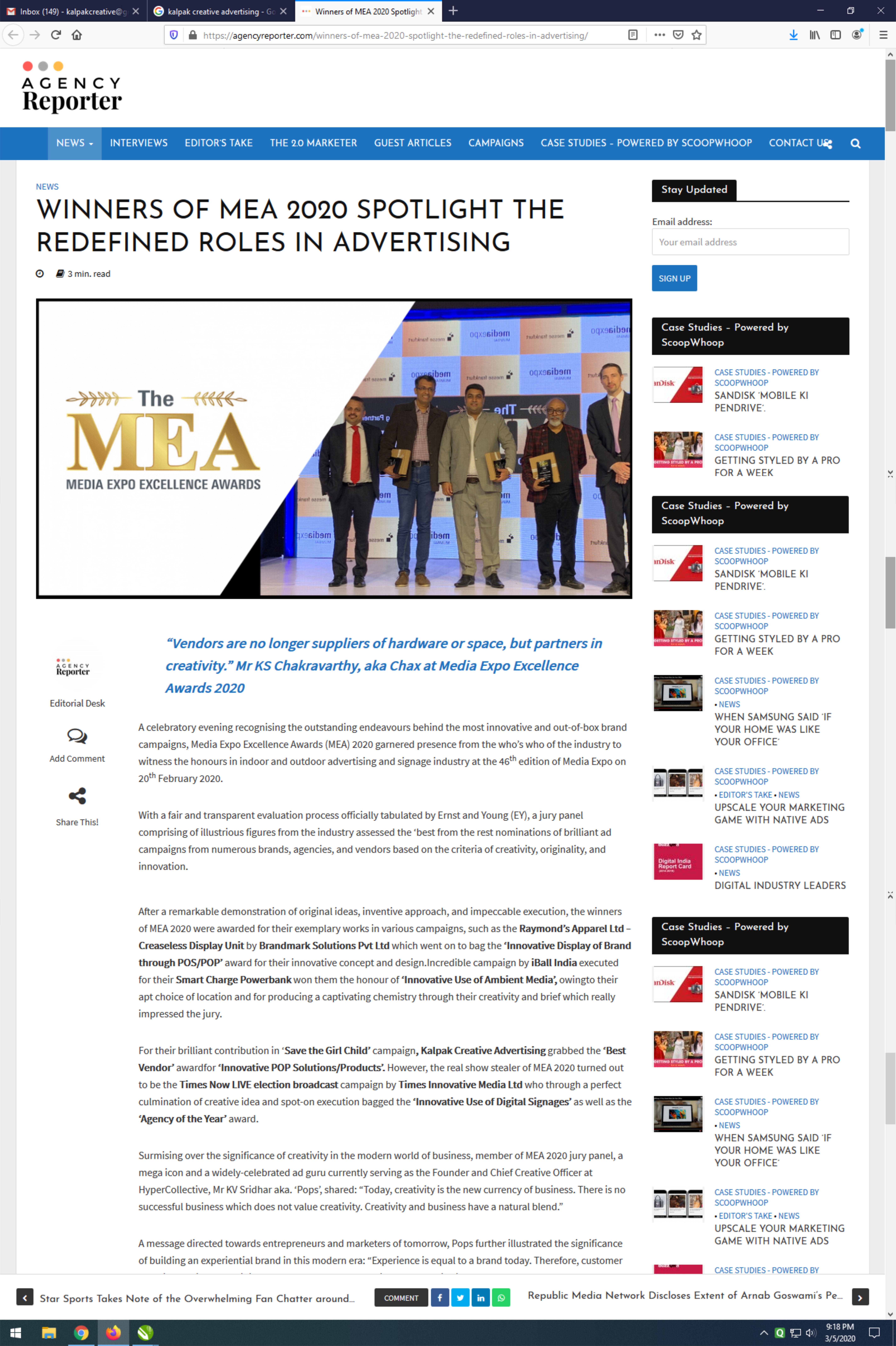 Agency Reporter -wed advt publish - kalpak Creative